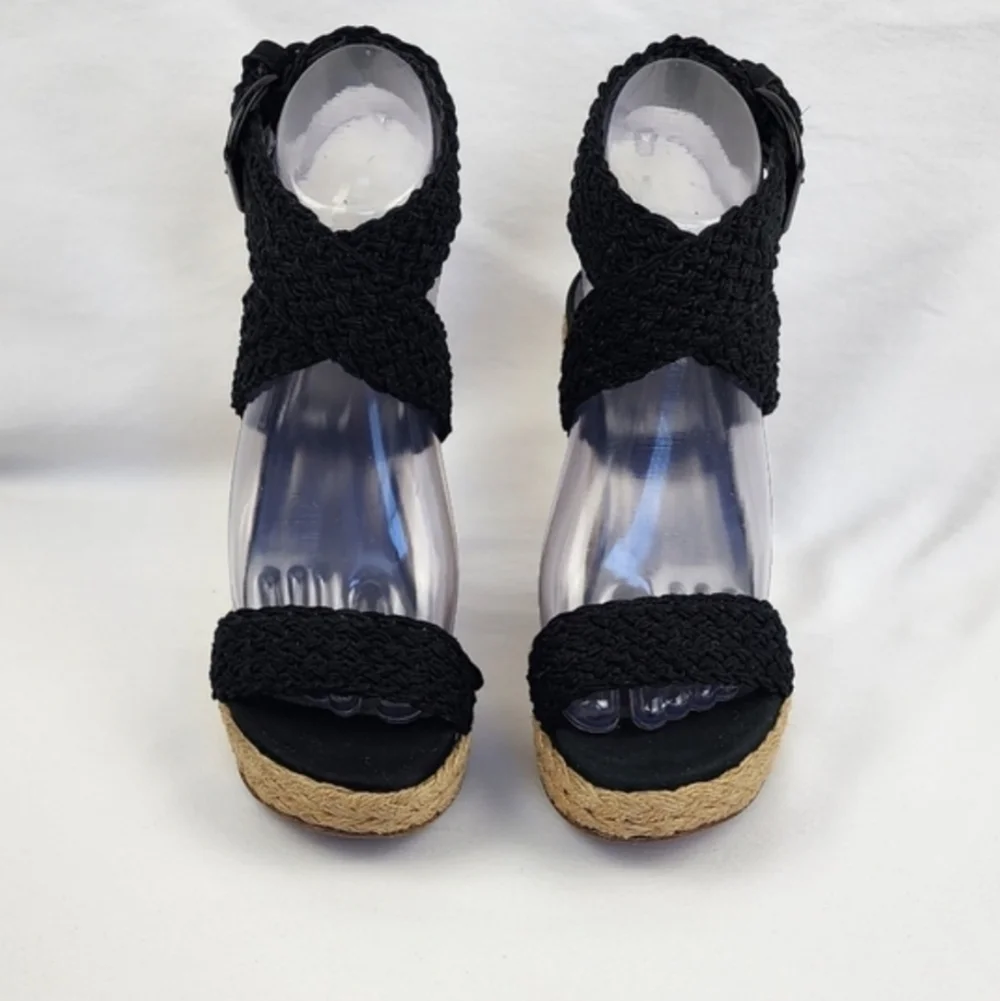 Stuart Weitzman Black Wedge Sandals